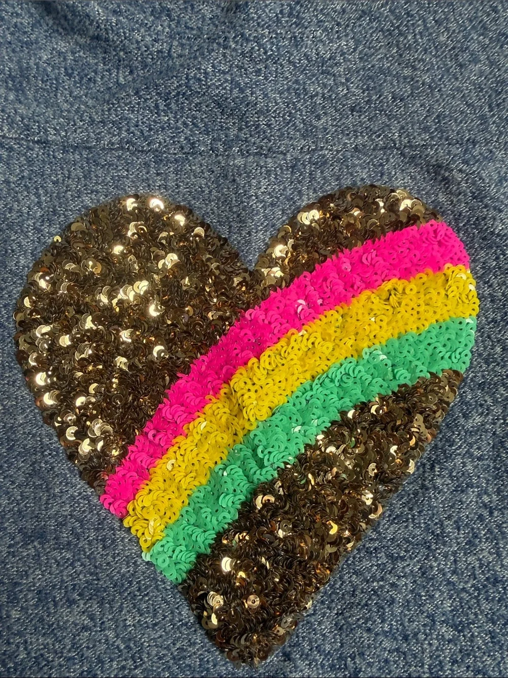 Girls' Navy Sequin Heart Sweatshirt with Rainbow Stripes